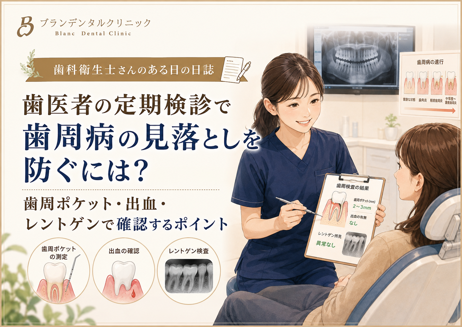 歯医者の定期検診で歯周病を見落とさないために｜歯周ポケット・出血・レントゲンで確認するポイント
