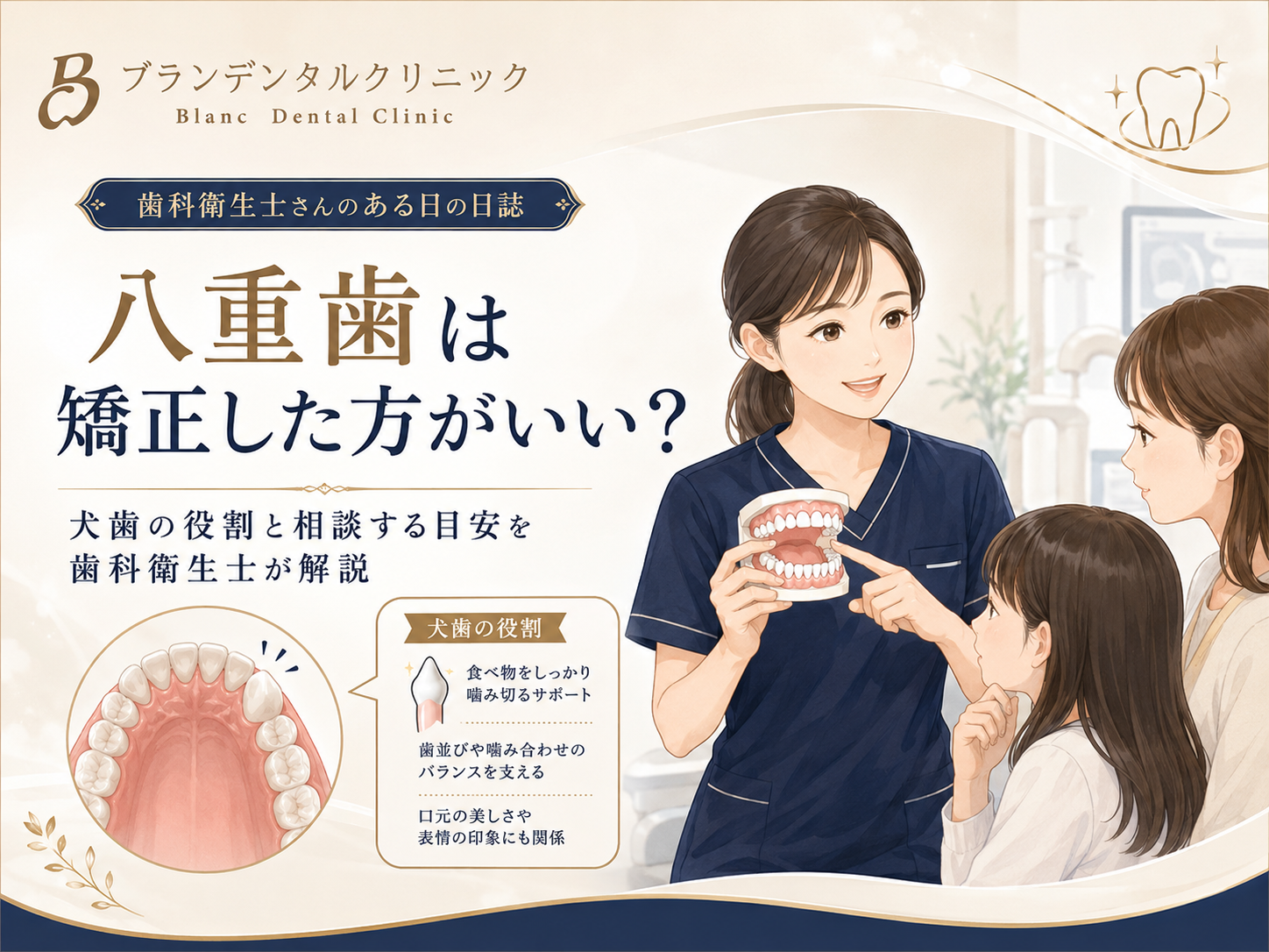八重歯は矯正した方がいい?犬歯の役割と相談する目安を歯科衛生士が解説