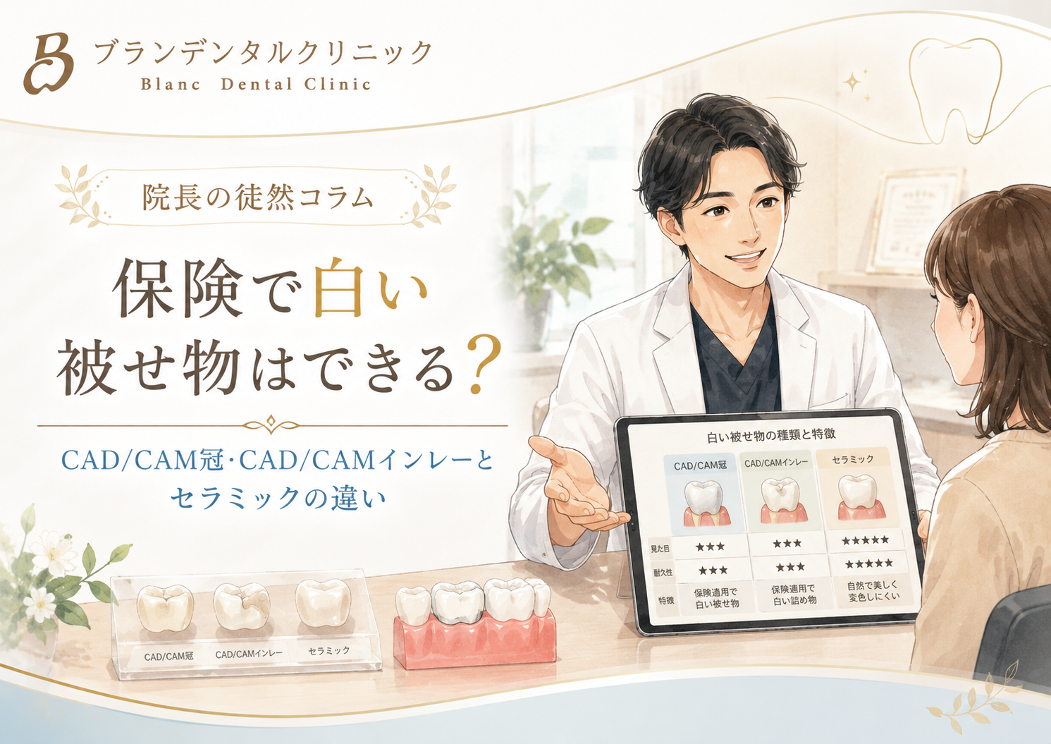保険で白い被せ物はできる?CAD/CAM冠・CAD/CAMインレーとセラミックの違い