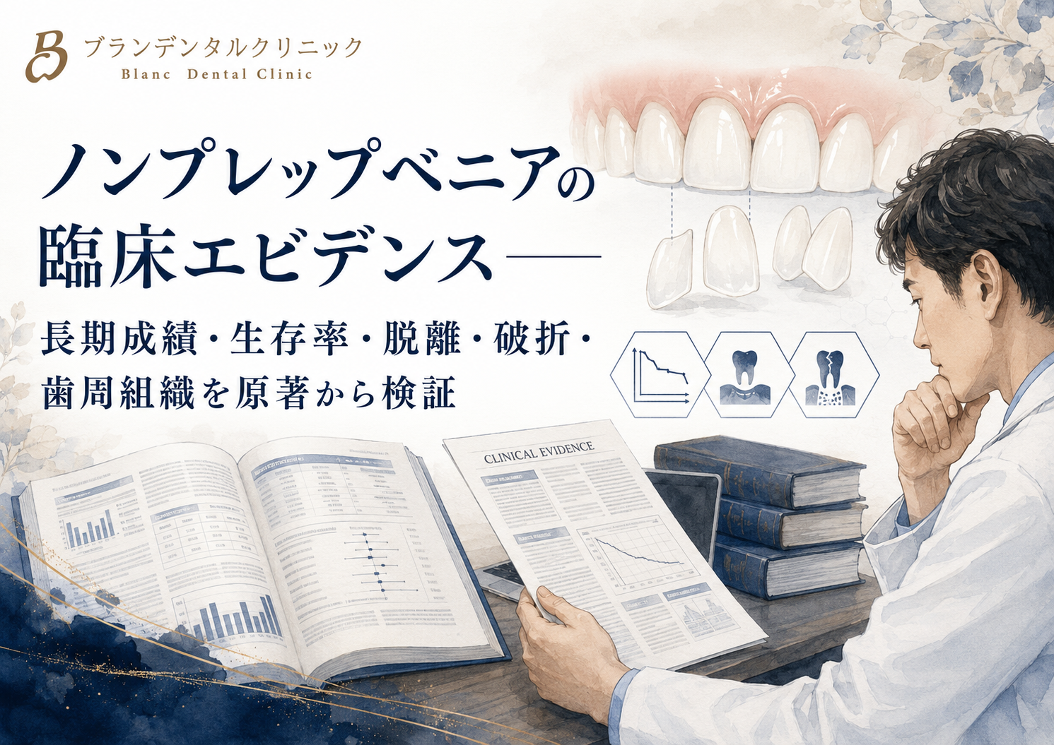 ノンプレップベニアの臨床エビデンス／長期成績・生存率・脱離・破折・歯周組織を原著から検証