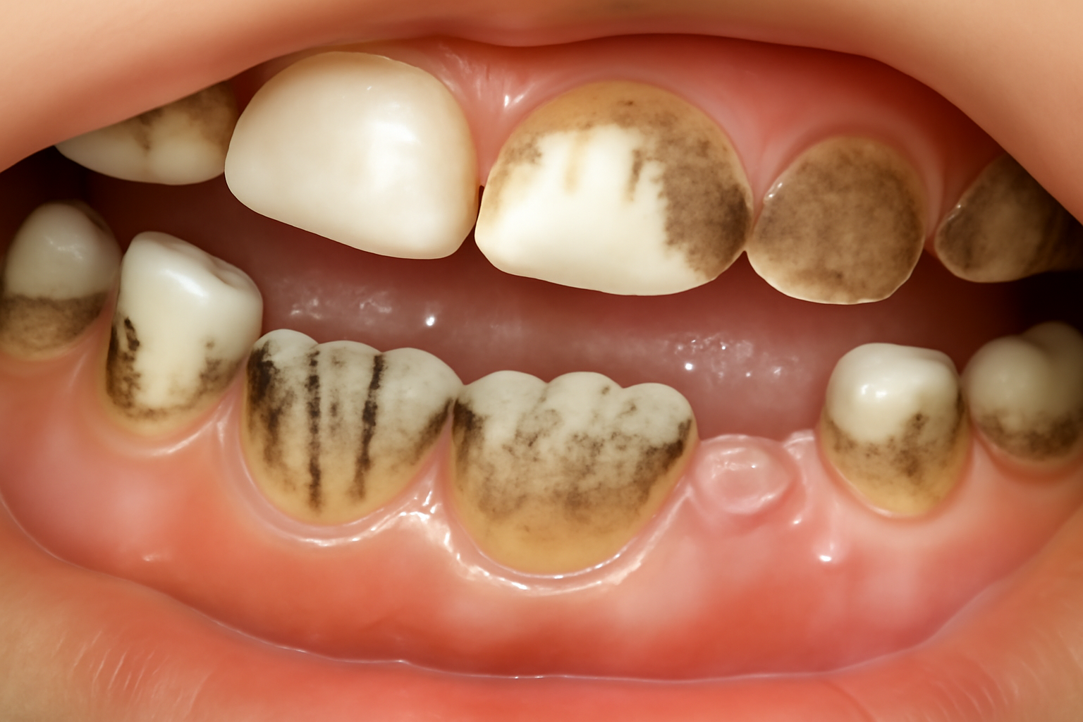 小児の歯の黒色着色(ブラックステイン)と虫歯の意外な関係：子供の歯に黒い点や線が！