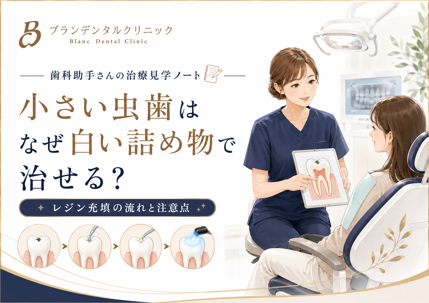 小さい虫歯はなぜ白い詰め物で治せる？レジン充填の流れと注意点を歯科助手が解説