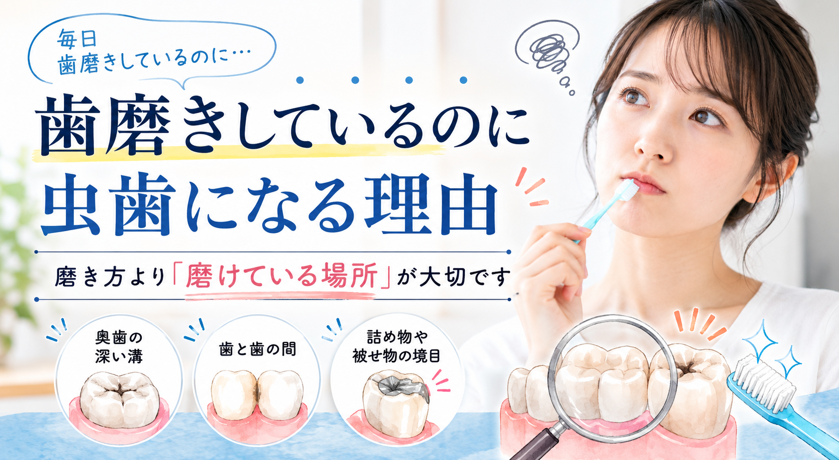 歯磨きしているのに虫歯になる理由:磨き方より「磨けている場所」が大切です
