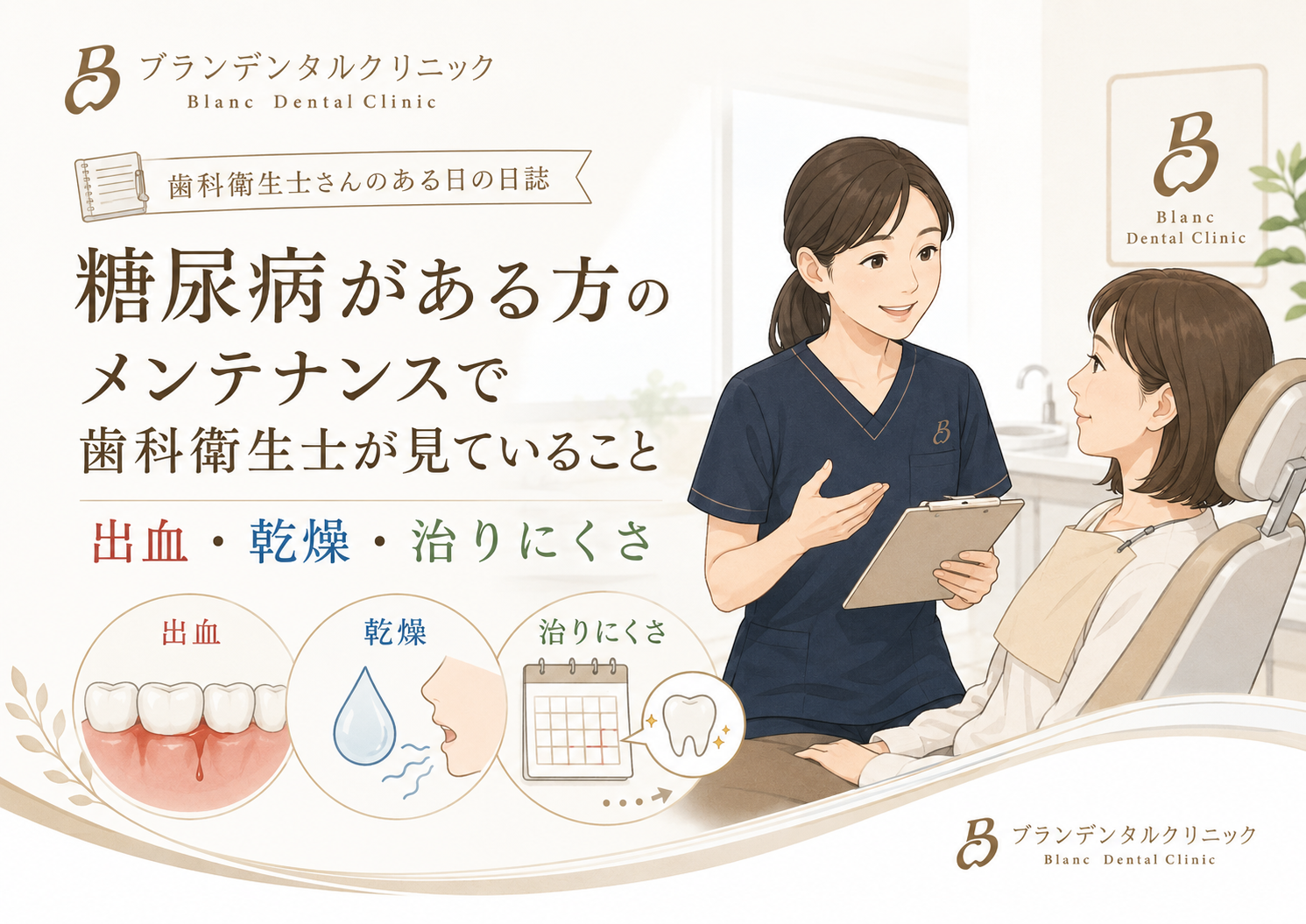 糖尿病がある方のメンテナンスで衛生士が見ていること：出血・乾燥・治りにくさ