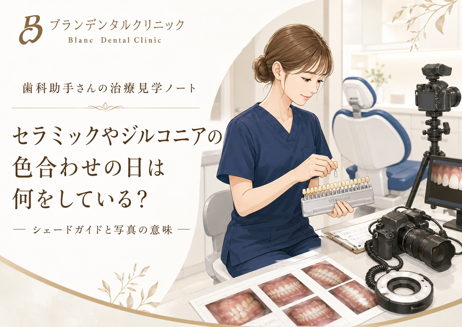 セラミックやジルコニアの色合わせの日は何をしている？シェードガイドと写真の意味を歯科助手が解説