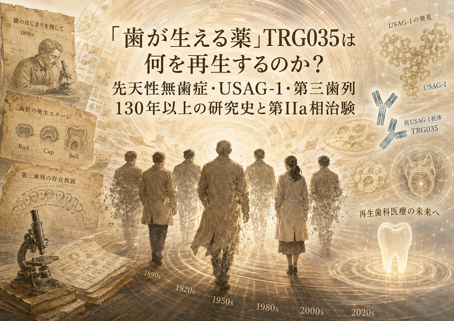 「歯が生える薬」TRG035は何を再生するのか？先天性無歯症・USAG-1・第三歯列130年以上の研究史と第IIa相治験