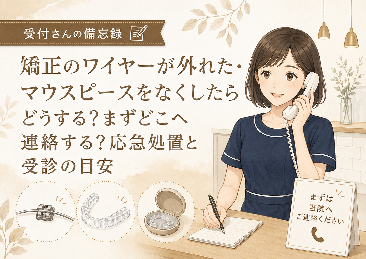 矯正のワイヤーが外れた・マウスピースをなくしたらどうする？まずどこへ連絡する？応急処置と受診の目安