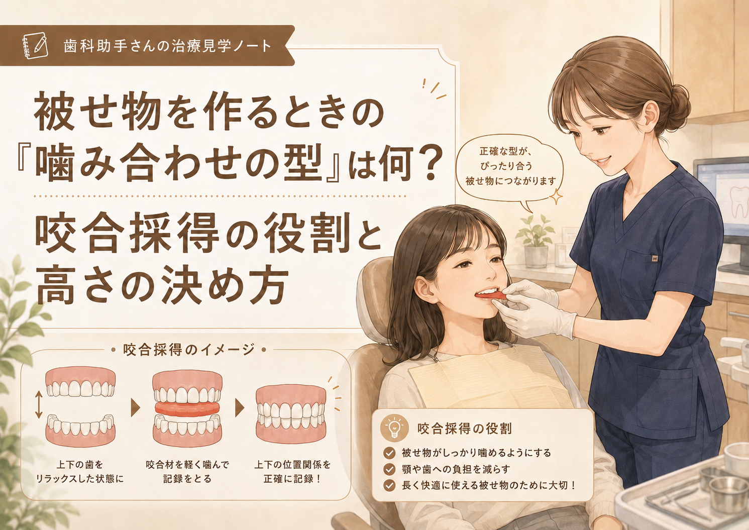 被せ物の高さを決める「噛み合わせの型」は何？咬合採得の役割と歯型との違い