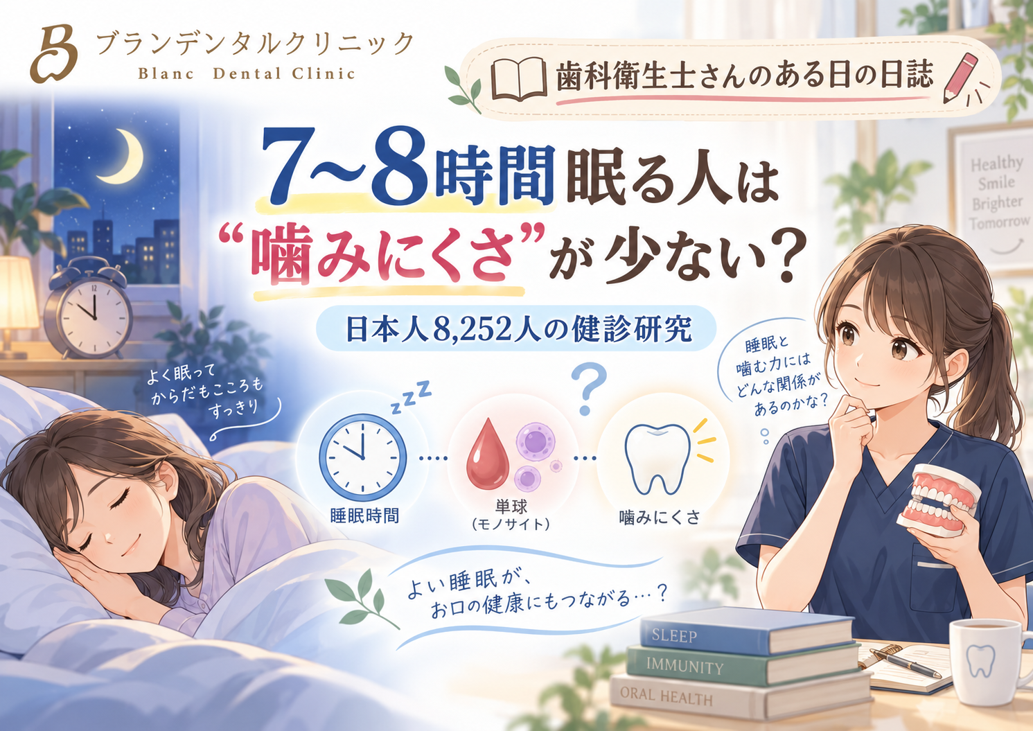 7〜8時間眠る人は“噛みにくさ”が少ない？日本人8,252人の健診研究