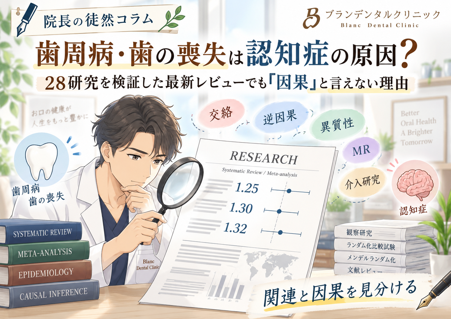 歯周病・歯の喪失は認知症の原因？28研究を検証した最新レビューでも「因果」と言えない理由