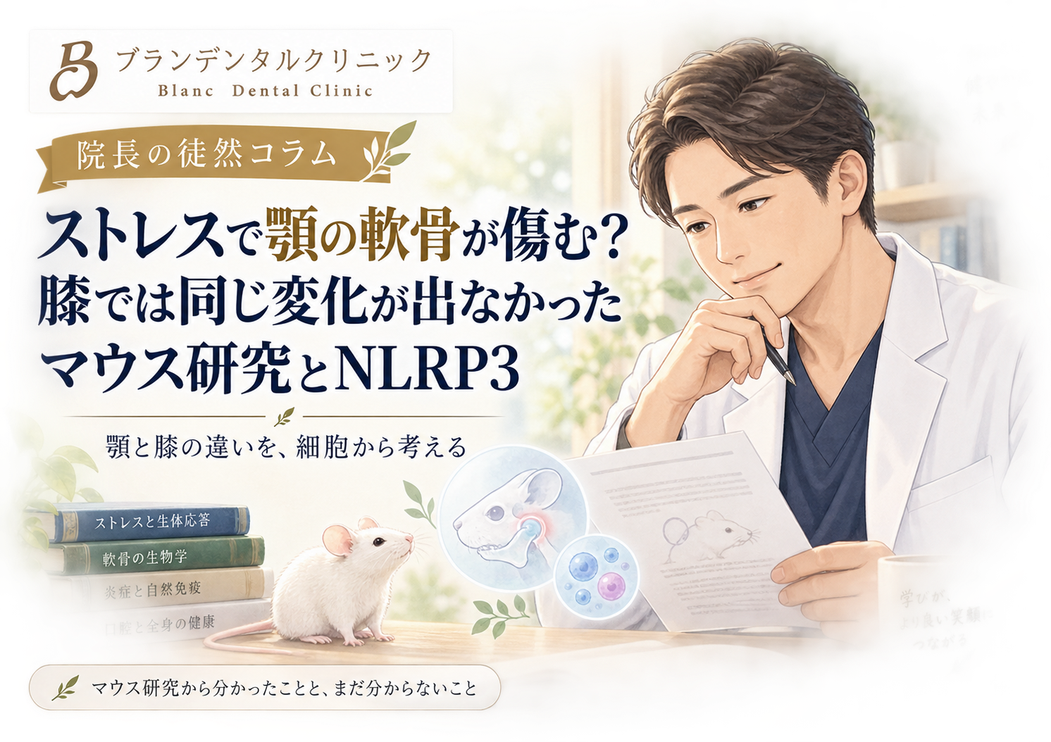 ストレスで顎の軟骨が傷む？膝では同じ変化が出なかったマウス研究とNLRP3