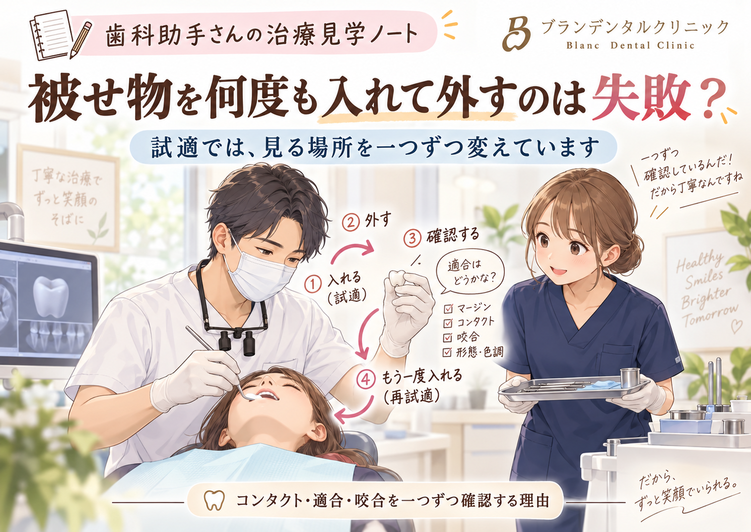 被せ物を何度も入れて外すのは失敗？コンタクト・適合・咬合を一つずつ確認する理由
