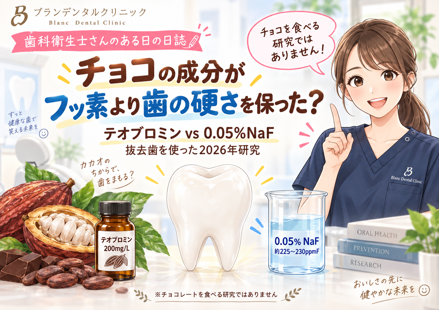 チョコの成分がフッ素より歯の硬さを保った?テオブロミン研究
