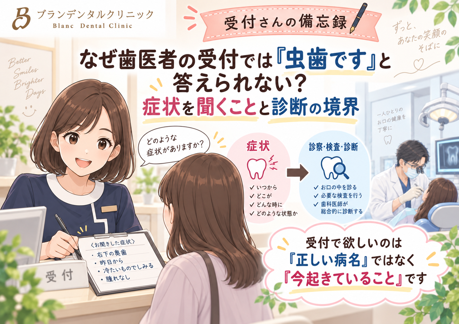 なぜ歯医者の受付では「虫歯です」と答えられない？症状を聞くことと診断の境界