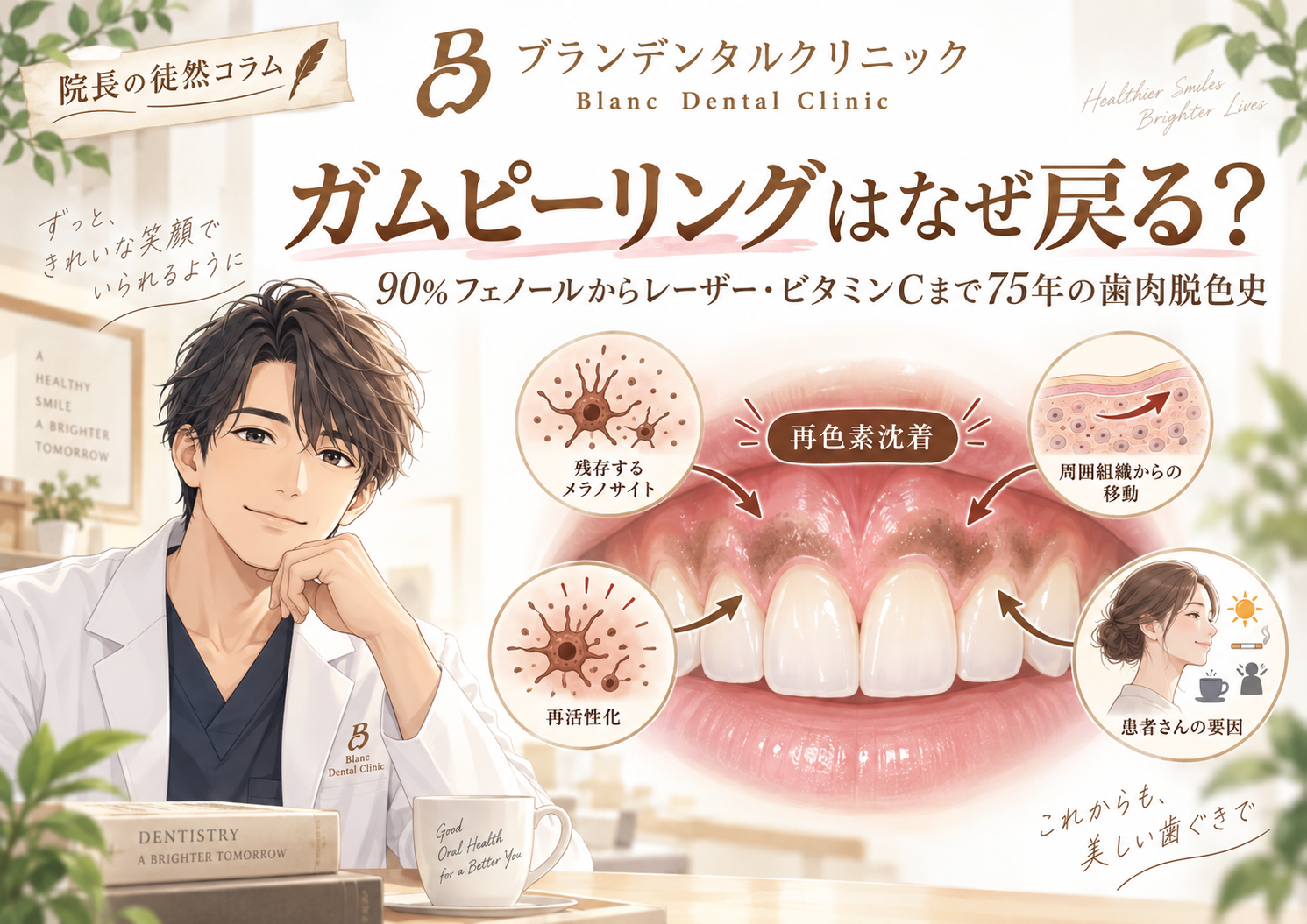 ガムピーリングはなぜ戻る？90％フェノールからレーザー・ビタミンCまで75年の歯肉脱色史