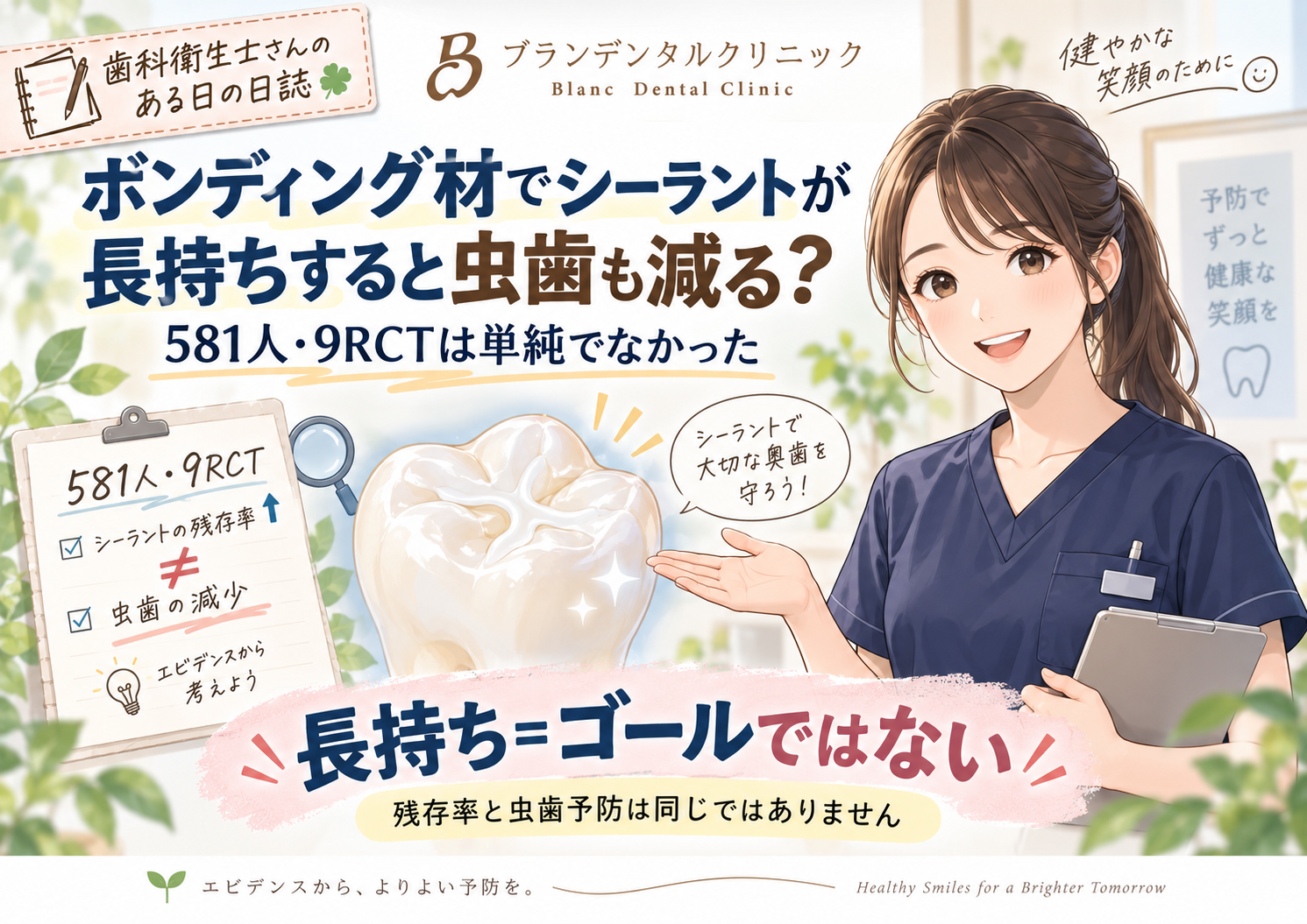 ボンディング材でシーラントが長持ちすると虫歯も減る？581人・9RCTは単純でなかった