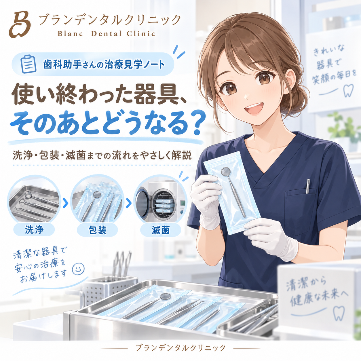 使い捨てに見えない歯科器具は毎回どうしている？洗浄・包装・滅菌から次の患者さんに使えるまで