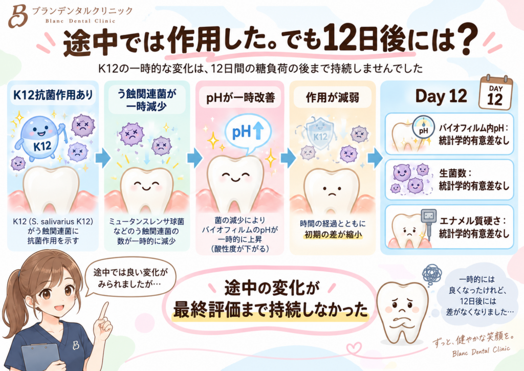 善玉菌”K12は虫歯を防げる？pHは一時改善、12日後のエナメル質硬さに