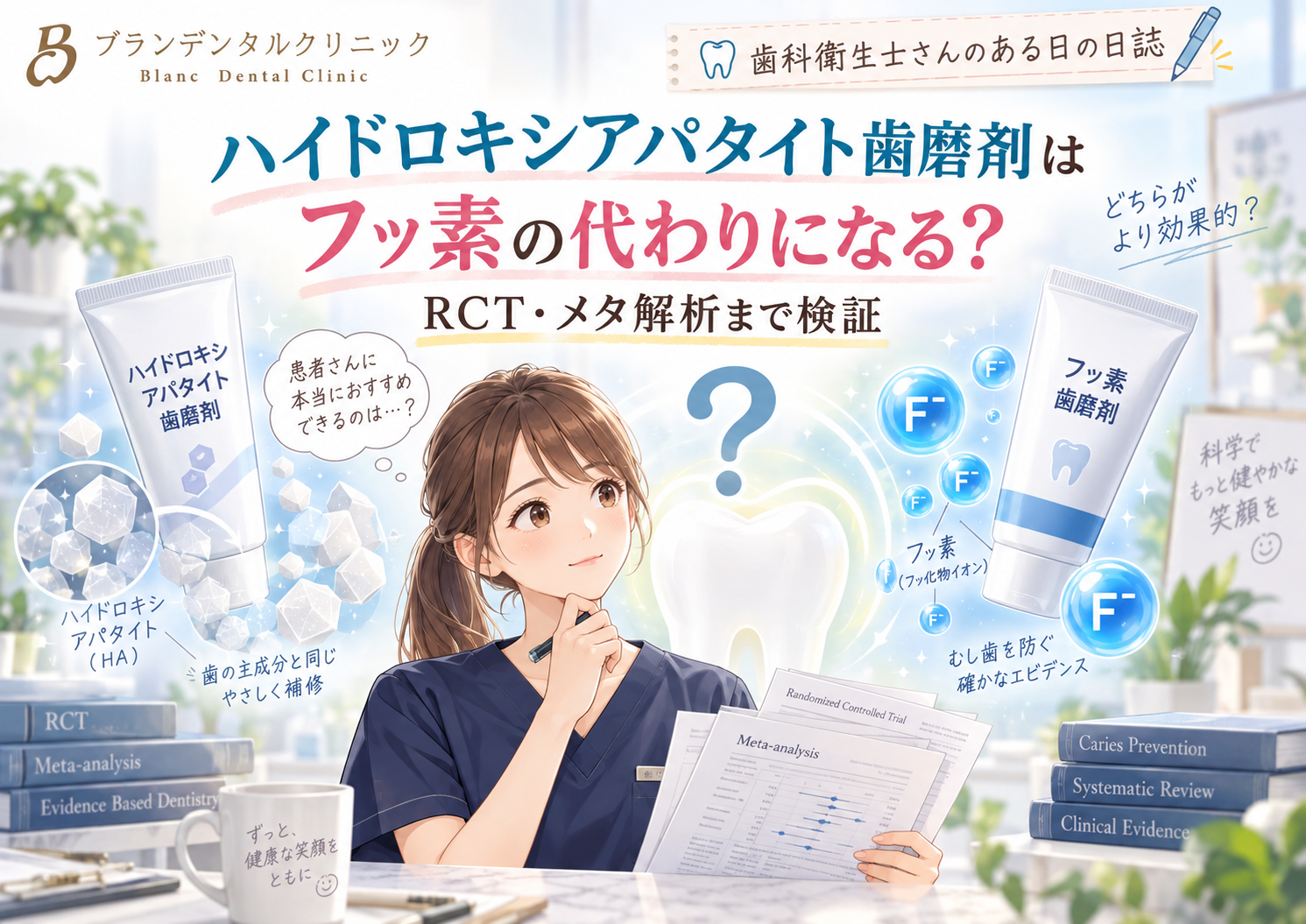 ハイドロキシアパタイト歯磨剤はフッ素の代わりになる？併用までRCT・メタ解析で検証