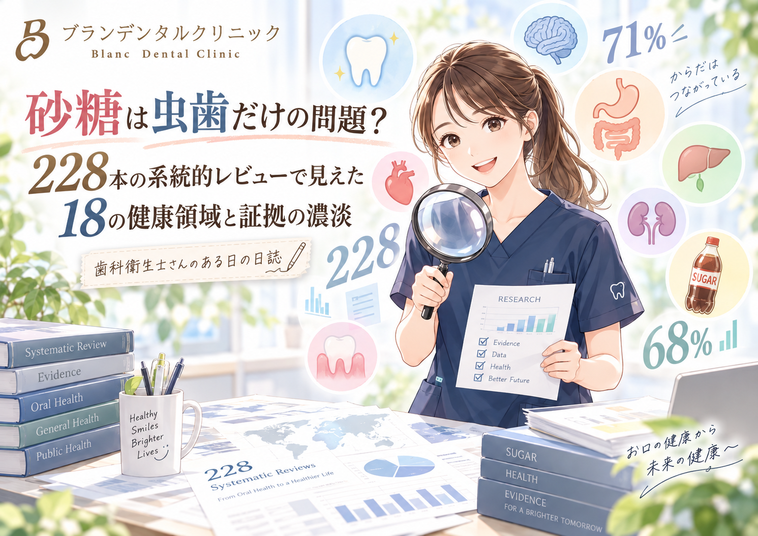 砂糖は虫歯だけの問題？228本の系統的レビューで見えた18の健康領域と証拠の濃淡