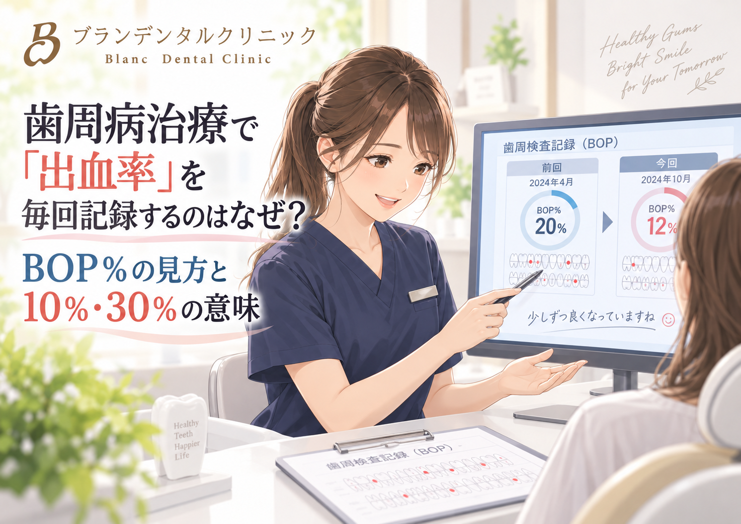 歯周病治療で「出血率」を毎回記録するのはなぜ？BOP%の見方と10%・30％の意味